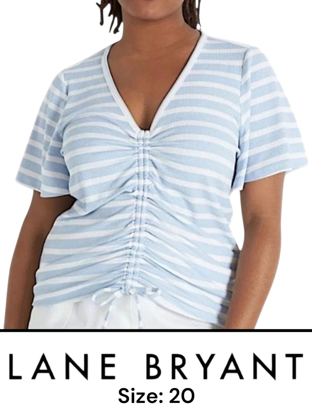 Lane Bryant Blue and White Pullover Drawcord Striped Tee Size 18/20